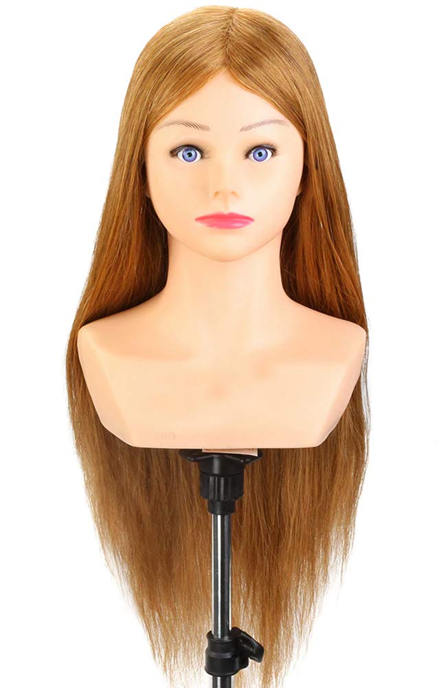 Real Human Hair Shoulder Dummy For Hair Practice all purpose With Clamp Stand | Hair Dummy for Hair Styling Practice Spl For Dye/Tong/Braiding/ (Dark Golden)