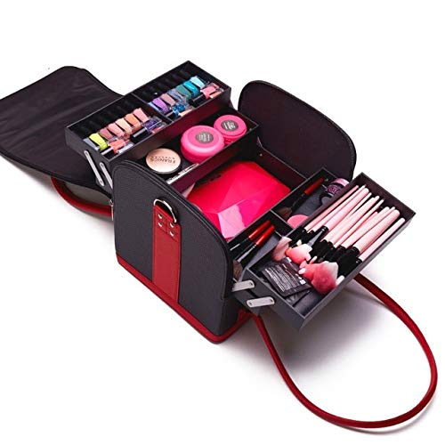 Portable Makeup Case Cosmetic Organizer Case Leather Storage Box, Beauty Make Up, Vanity Case Toiletry Storage Case - Black (Makeup Case)