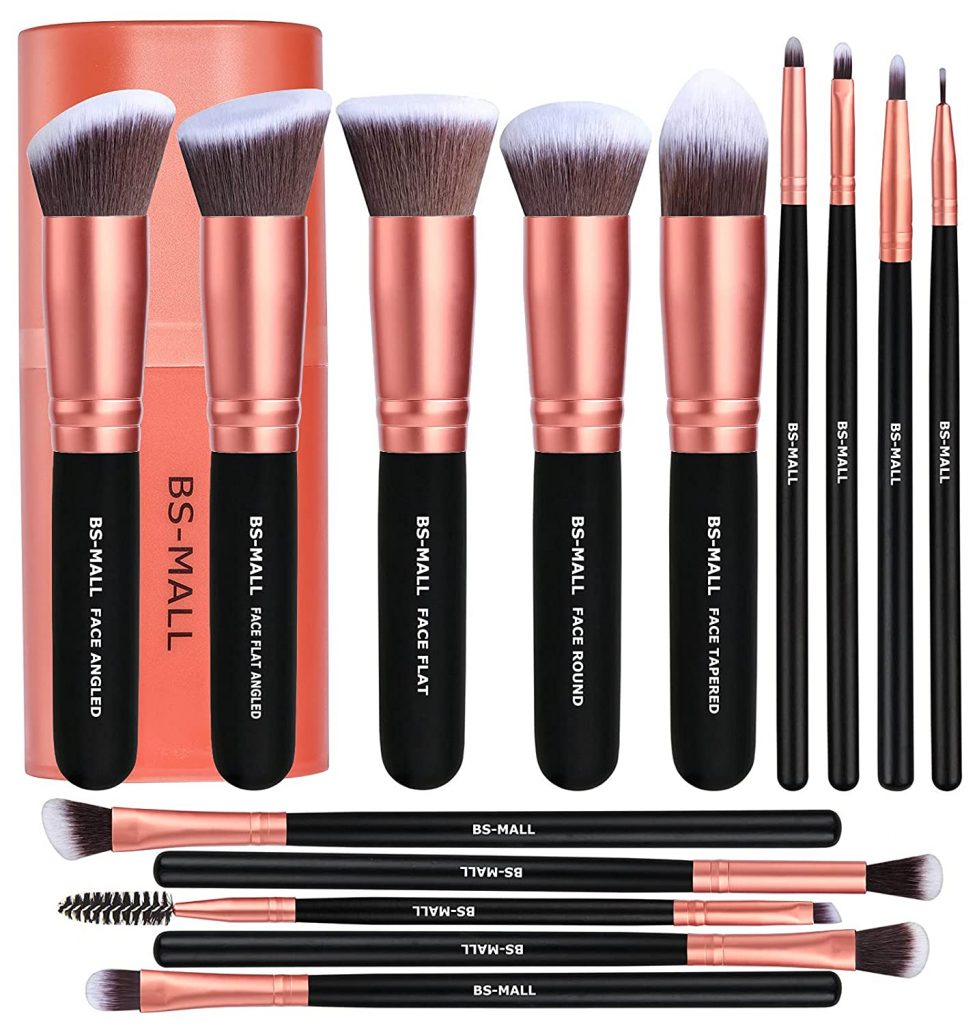MALL Makeup Brushes Premium Synthetic Foundation Powder Concealers Eye Shadows Makeup 14 Pcs Brush Set, Rose Gold