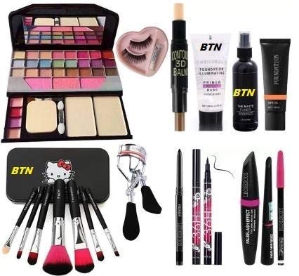 Face Makeup Kit Brush set with TYA makeup kit,3D contour stick,Primer, Fixer, Foundation, Kajal, Waterproof 36H Sketch eyeliner and 3in1 Combo set and eyelashes with inside glue (Pack of 11)
